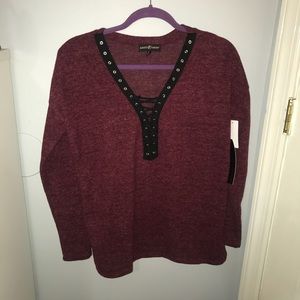 Burgundy Soft Long Sleeve Shirt w/ black neckline